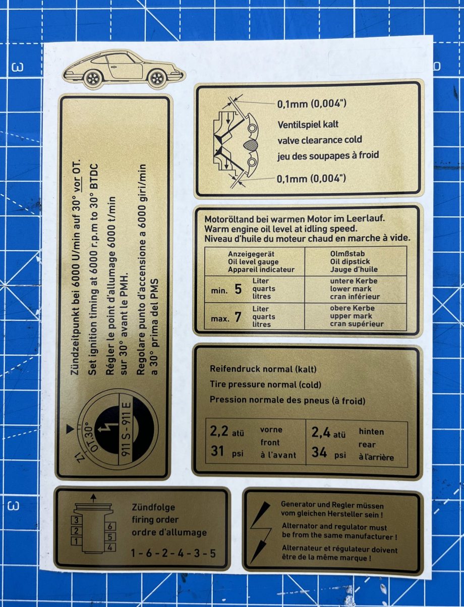 Porsche 911 sticker - Type F - 911S - 911E - 2.2 - 2.4